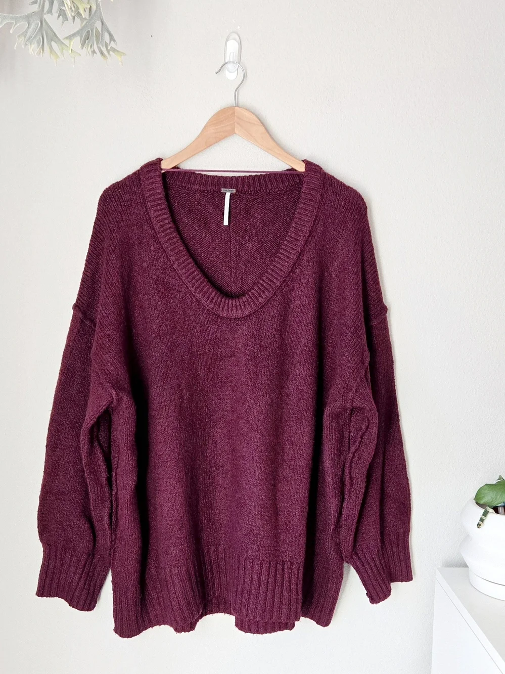 Free People | Deep Berry Red V-Neck Knit Sweater